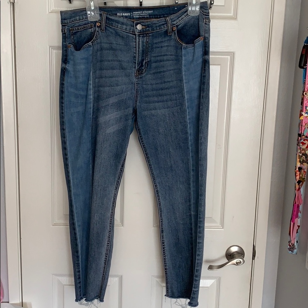 Two-toned straight leg jeans